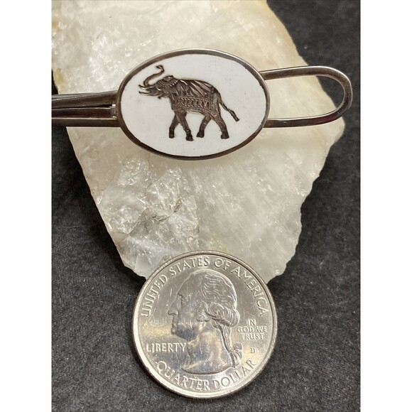 Vintage SIAM‎ Sterling Silver 925 Elephant White Enamel Tie Bar Clip 10.5g Retro - Picture 7 of 8
